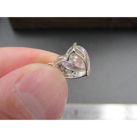 18" Sterling Silver Simple Cubic Zirconia Heart Pendant Necklace Vintage Minimal - Picture 4 of 7